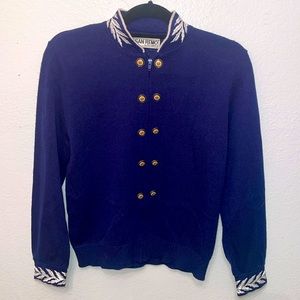 Vintage San Remo zip-up Navy/white classic cardigan . Embellished collar/cuffs